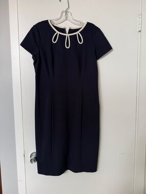 Talbots Navy Midi Dress with Cream Neck Accent